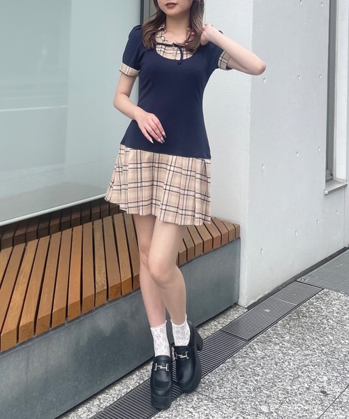 ドッキングカットワンピース　チェック　one way ドッキングカットワンピース（ワンピース）｜one way