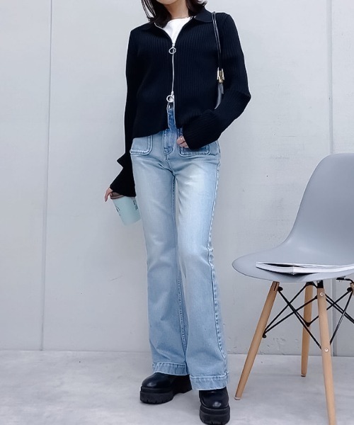 &soiree(アンドソワレ)の「【&soiree】Wジップ襟付き長袖リブニットトップス(ニット/セーター・レディース・ブラック/アイボリー/ブルー・FREE)」の7枚目の写真