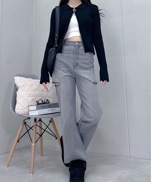 &soiree(アンドソワレ)の「【&soiree】Wジップ襟付き長袖リブニットトップス(ニット/セーター・レディース・ブラック/アイボリー/ブルー・FREE)」の10枚目の写真