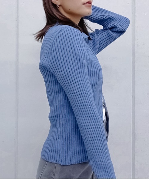 &soiree(アンドソワレ)の「【&soiree】Wジップ襟付き長袖リブニットトップス(ニット/セーター・レディース・ブラック/アイボリー/ブルー・FREE)」の13枚目の写真