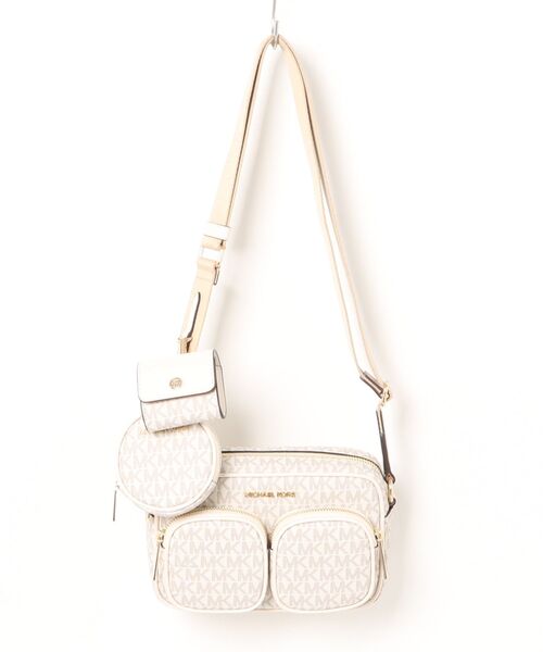 MICHAEL KORS(マイケルコース)の「JET SET ITEM クロスボディ ウィズ テックアタッチ ミディアム - MKシグネチャー(ショルダーバッグ・レディース・ベージュ系その他・FREE)」の1枚目の写真
