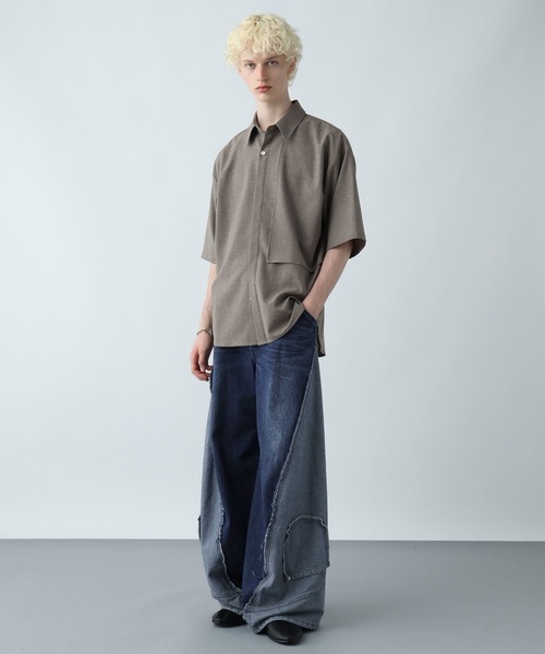 HARE（ハレ）の「YURAGIボタンメランジシャツ(HARE)（シャツ/ブラウス・メンズ・ブラック/ブラウン/ブルー・FREE）」の7枚目の写真