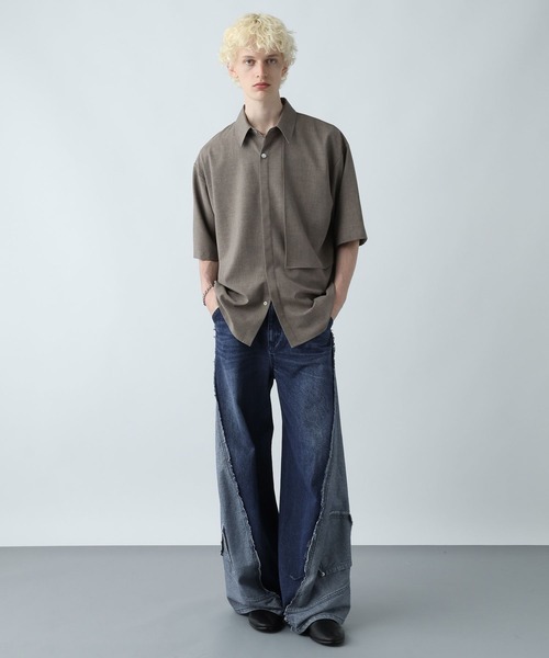 HARE（ハレ）の「YURAGIボタンメランジシャツ(HARE)（シャツ/ブラウス・メンズ・ブラック/ブラウン/ブルー・FREE）」の8枚目の写真