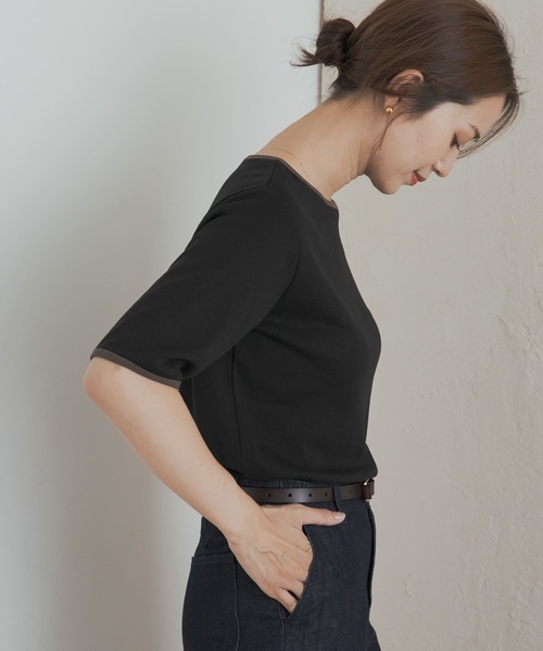 URBAN RESEARCH DOORS(アーバンリサーチドアーズ)の「5分袖リンガーTシャツ(Tシャツ/カットソー・レディース・ブラック/グレー・MEDIUM)」の5枚目の写真