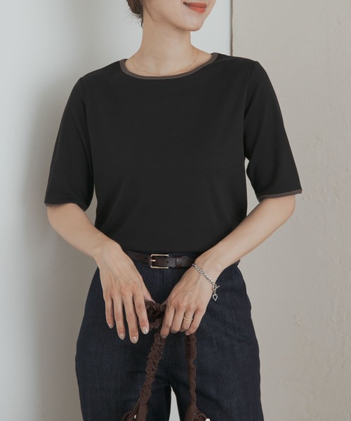 URBAN RESEARCH DOORS(アーバンリサーチドアーズ)の「5分袖リンガーTシャツ(Tシャツ/カットソー・レディース・ブラック/グレー・MEDIUM)」の3枚目の写真