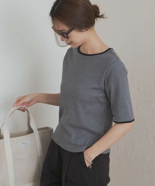 URBAN RESEARCH DOORS(アーバンリサーチドアーズ)の「5分袖リンガーTシャツ(Tシャツ/カットソー・レディース・ブラック/グレー・MEDIUM)」の21枚目の写真