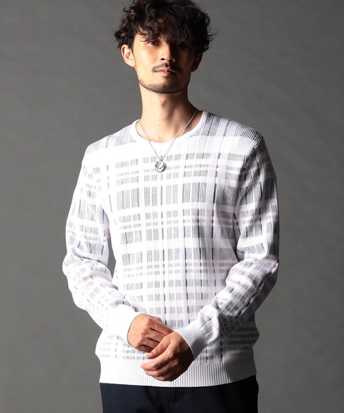 NICOLE CLUB FOR MEN（ニコルクラブフォーメン）の「転換裏ボーダーニット（ニット/セーター・メンズ・ブラック系/ホワイト系1/ホワイト系2/ホワイト系3・MEDIUM/LARGE/X-LARGE）」の2枚目の写真