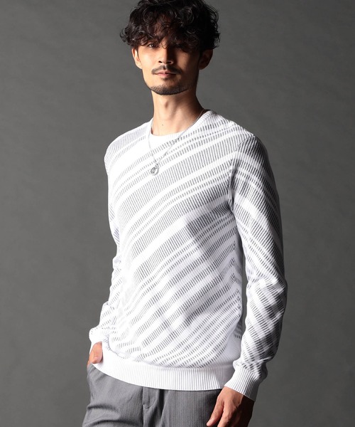 NICOLE CLUB FOR MEN（ニコルクラブフォーメン）の「転換裏ボーダーニット（ニット/セーター・メンズ・ブラック系/ホワイト系1/ホワイト系2/ホワイト系3・MEDIUM/LARGE/X-LARGE）」の3枚目の写真