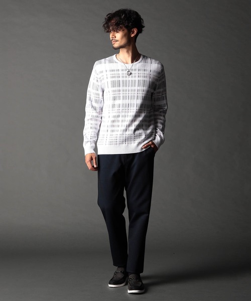 NICOLE CLUB FOR MEN（ニコルクラブフォーメン）の「転換裏ボーダーニット（ニット/セーター・メンズ・ブラック系/ホワイト系1/ホワイト系2/ホワイト系3・MEDIUM/LARGE/X-LARGE）」の7枚目の写真