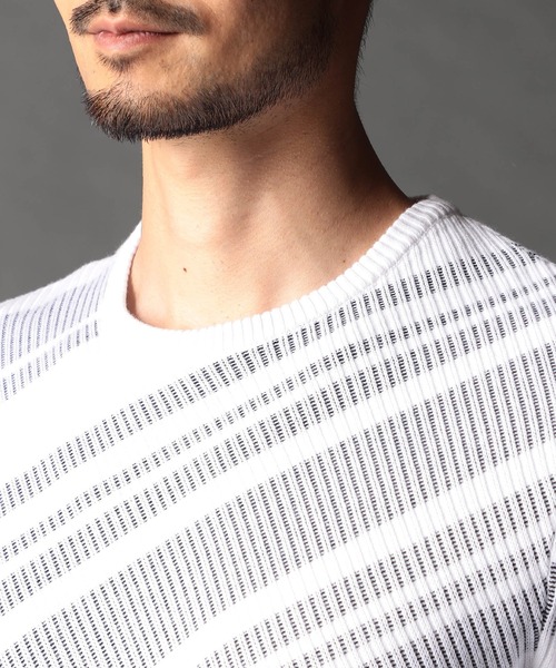 NICOLE CLUB FOR MEN（ニコルクラブフォーメン）の「転換裏ボーダーニット（ニット/セーター・メンズ・ブラック系/ホワイト系1/ホワイト系2/ホワイト系3・MEDIUM/LARGE/X-LARGE）」の16枚目の写真