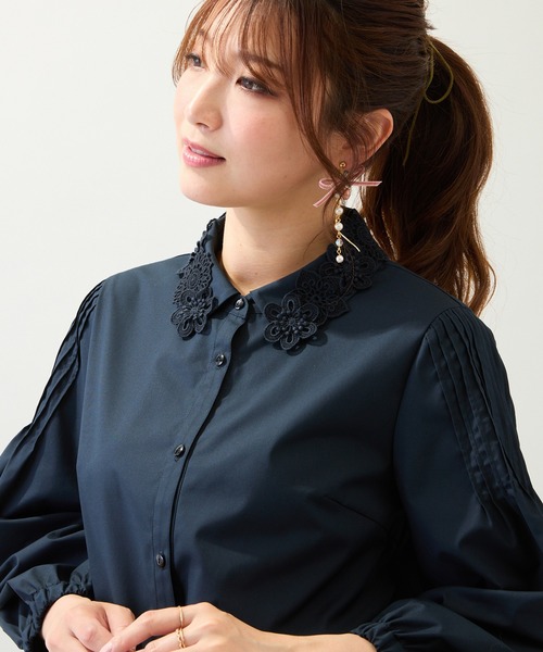 ブラウス シャツ 「2way」「接触冷感/UVカット/イージーケア/手洗いOK」レース襟ブラウス レディース 2way】【接触冷感/UVカット/イージーケア/手洗いOK】レース襟