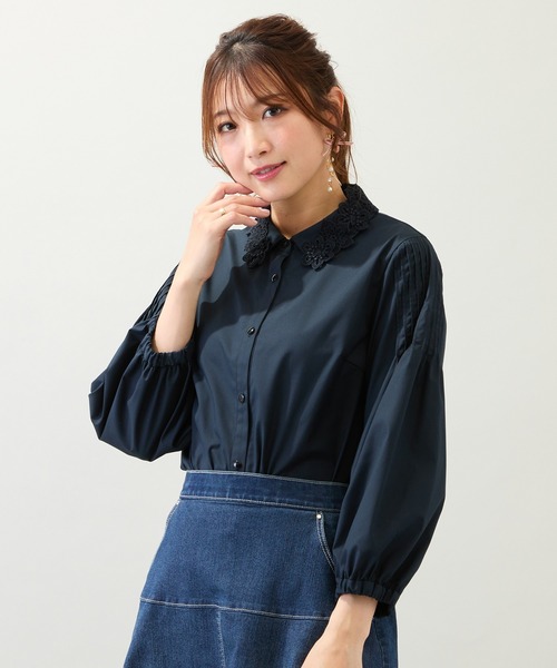 ブラウス シャツ 「2way」「接触冷感/UVカット/イージーケア/手洗いOK」レース襟ブラウス レディース 2way】【接触冷感/UVカット/イージーケア/手洗いOK】レース襟