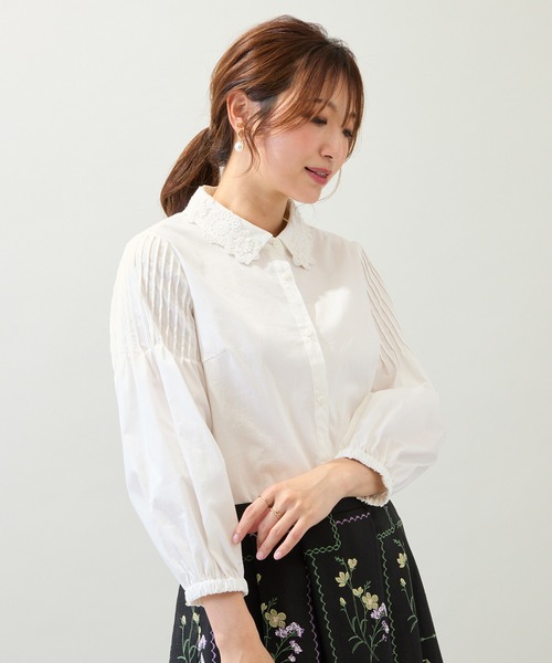 Rose Tiara(ローズティアラ)の「【2way】【接触冷感/UVカット/イージーケア/手洗いOK】レース襟ブラウス(シャツ/ブラウス・レディース・ネイビー/ピンク/オフホワイト・38/42/46)」の12枚目の写真