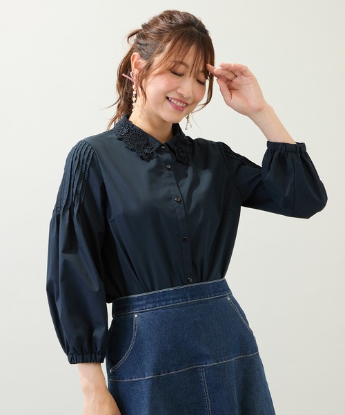 Rose Tiara(ローズティアラ)の「【2way】【接触冷感/UVカット/イージーケア/手洗いOK】レース襟ブラウス(シャツ/ブラウス・レディース・ネイビー/ピンク/オフホワイト・38/42/46)」の8枚目の写真