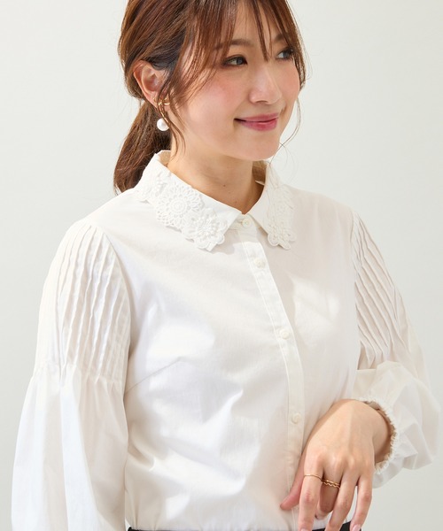 ブラウス シャツ 「2way」「接触冷感/UVカット/イージーケア/手洗いOK」レース襟ブラウス レディース 2way】【接触冷感/UVカット/イージーケア/手洗いOK】レース襟