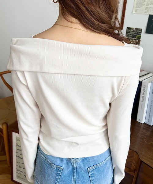moment+(モーメントプラス)の「アシメカラードロスト長袖リブカットソートップス(Tシャツ/カットソー・レディース・チャコールグレー/ブラック/アイボリー/ネイビー/ピンク・M/L)」の21枚目の写真