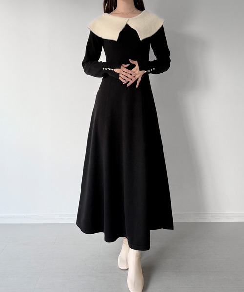 クラシカルカラーフレアニットワンピース（ワンピース）｜mipiarl