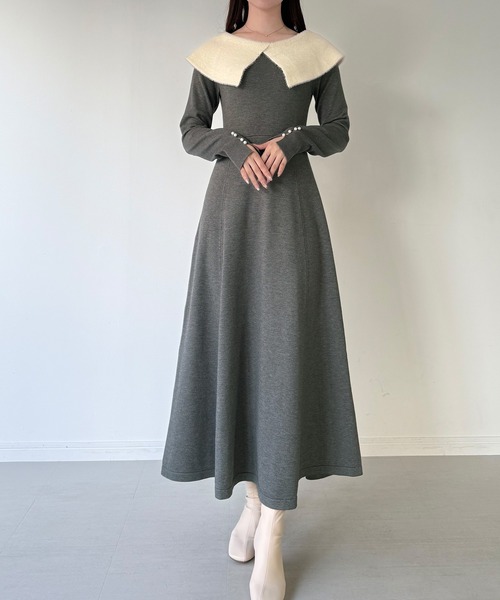 クラシカルカラーフレアニットワンピース（ワンピース）｜mipiarl