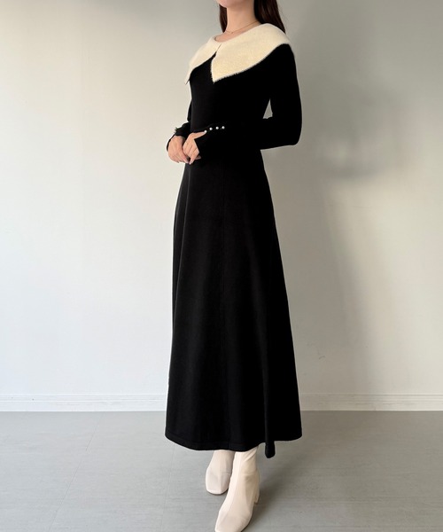 maje ウールブレンド　ニットフレアワンピース セール】クラシカルカラーフレアニットワンピース（ワンピース