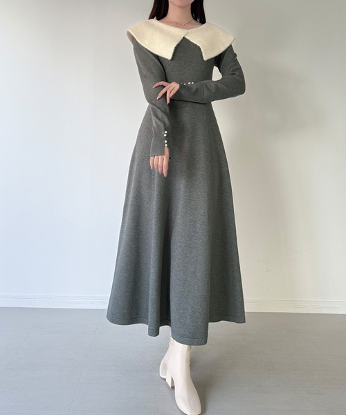 クラシカルカラーフレアニットワンピース（ワンピース）｜mipiarl