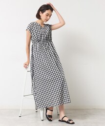 【リンクコーデ・洗える】ウエストドロスト付きチェック柄ワンピース