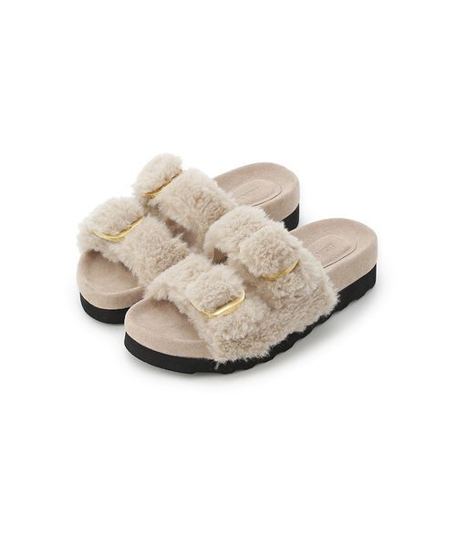 Mila Owen（ミラオーウェン）の「【USAGI ONLINE・ZOZO限定】ダブルストラップボアサンダル（サンダル・レディース・アイボリー/モカ・36/37/38）」の3枚目の写真