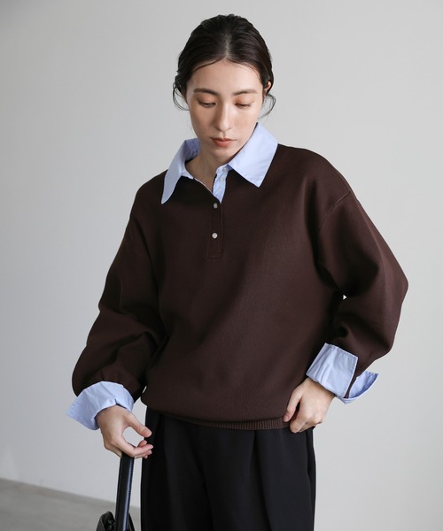select MOCA(セレクトモカ)の「シャツカラードッキングニット(ニット/セーター・レディース・ブラウン/ブラック/チャコールグレー/アイボリー/ブラウン系その他・FREE)」の5枚目の写真
