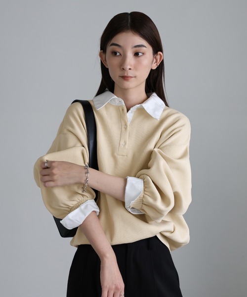 select MOCA(セレクトモカ)の「シャツカラードッキングニット(ニット/セーター・レディース・ブラウン/ブラック/チャコールグレー/アイボリー/ブラウン系その他・FREE)」の2枚目の写真