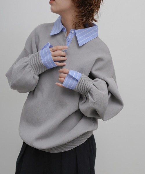 select MOCA(セレクトモカ)の「シャツカラードッキングニット(ニット/セーター・レディース・ブラウン/ブラック/チャコールグレー/アイボリー/ブラウン系その他・FREE)」の19枚目の写真