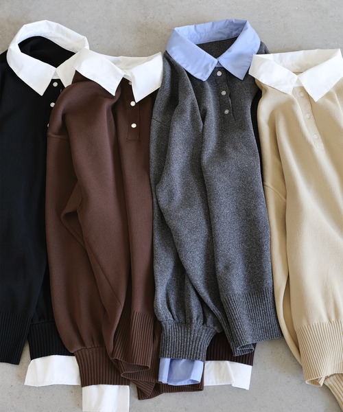 select MOCA(セレクトモカ)の「シャツカラードッキングニット(ニット/セーター・レディース・ブラウン/ブラック/チャコールグレー/アイボリー/ブラウン系その他・FREE)」の10枚目の写真