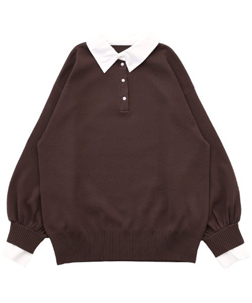 select MOCA(セレクトモカ)の「シャツカラードッキングニット(ニット/セーター・レディース・ブラウン/ブラック/チャコールグレー/アイボリー/ブラウン系その他・FREE)」の13枚目の写真