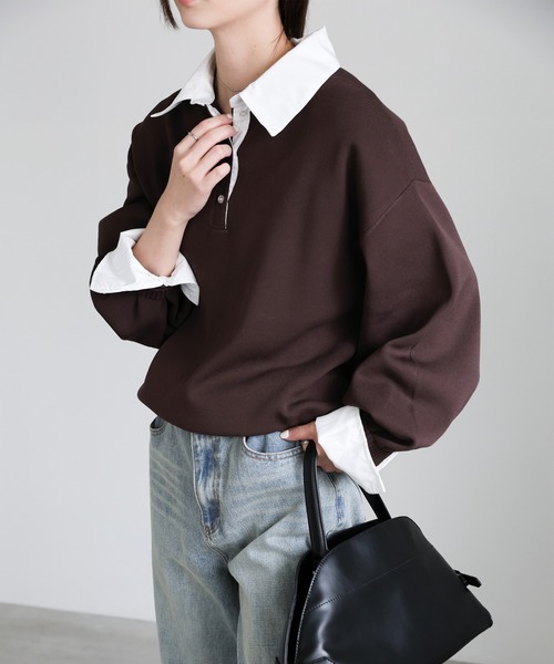 select MOCA(セレクトモカ)の「シャツカラードッキングニット(ニット/セーター・レディース・ブラウン/ブラック/チャコールグレー/アイボリー/ブラウン系その他・FREE)」の13枚目の写真