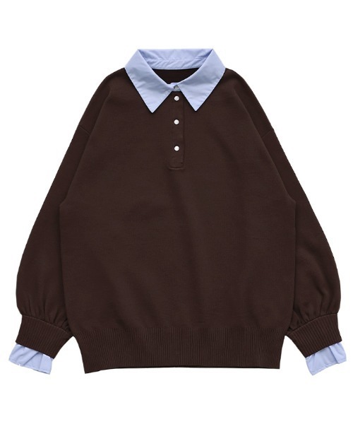 select MOCA(セレクトモカ)の「シャツカラードッキングニット(ニット/セーター・レディース・ブラウン/ブラック/チャコールグレー/アイボリー/ブラウン系その他・FREE)」の15枚目の写真