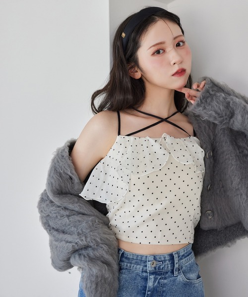 one after another NICE CLAUP(ワンアフターアナザーナイスクラップ)の「【再入荷】フリルキャミソール(キャミソール・レディース・サックスブルー/ドット/ピンク・FREE)」の3枚目の写真
