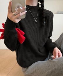 ニットトップス レディース 長袖 リブニット ハイネック 無地 薄手 セーター オフィス OL