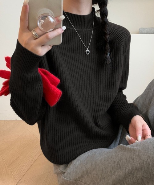 shoppinggo(ショッピングゴー)の「ニットトップス レディース 長袖 リブニット ハイネック 無地 薄手 セーター オフィス OL(ニット/セーター・レディース・ブルー/キャメル/ワインレッド/ベージュ/ブラック・FREE)」の2枚目の写真
