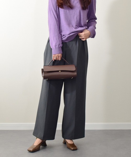 LORISTELLA（ロリステッラ）の「【LORISTELLA】レザーワイドフラップバッグ(Q56470)（ハンドバッグ・レディース・ダークブラウン/ブラック・ALL）」の9枚目の写真