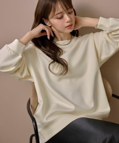LAULEN(ローレン)の「oversize sweat pullover /クルーネックオーバーサイズスウェット長袖プルオーバー(スウェット・レディース・アイボリー/ブラック・FREE)」の4枚目の写真