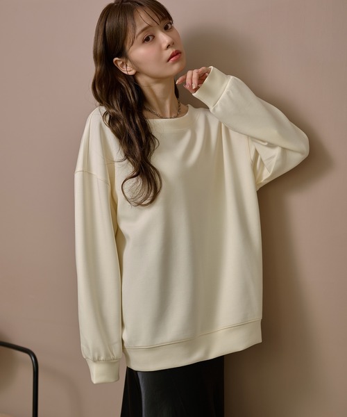 LAULEN(ローレン)の「oversize sweat pullover /クルーネックオーバーサイズスウェット長袖プルオーバー(スウェット・レディース・アイボリー/ブラック・FREE)」の8枚目の写真