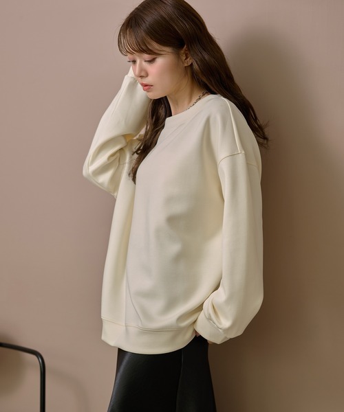 LAULEN(ローレン)の「oversize sweat pullover /クルーネックオーバーサイズスウェット長袖プルオーバー(スウェット・レディース・アイボリー/ブラック・FREE)」の9枚目の写真