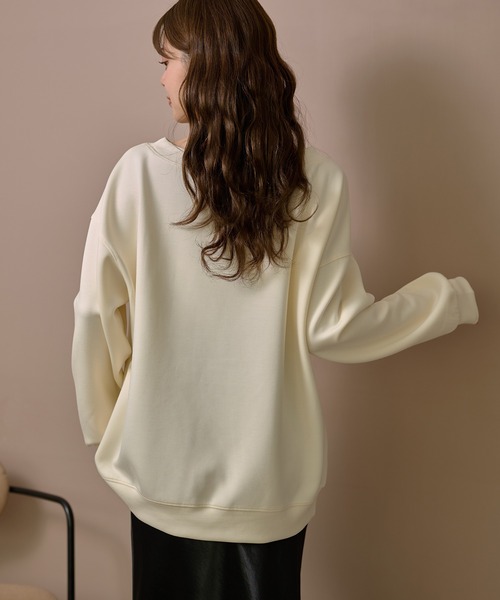 LAULEN(ローレン)の「oversize sweat pullover /クルーネックオーバーサイズスウェット長袖プルオーバー(スウェット・レディース・アイボリー/ブラック・FREE)」の10枚目の写真