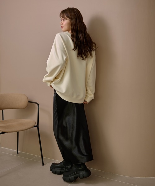 LAULEN(ローレン)の「oversize sweat pullover /クルーネックオーバーサイズスウェット長袖プルオーバー(スウェット・レディース・アイボリー/ブラック・FREE)」の14枚目の写真