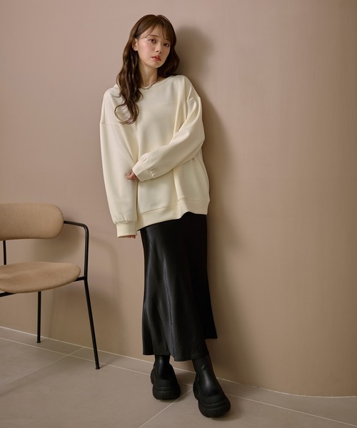 LAULEN(ローレン)の「oversize sweat pullover /クルーネックオーバーサイズスウェット長袖プルオーバー(スウェット・レディース・アイボリー/ブラック・FREE)」の16枚目の写真