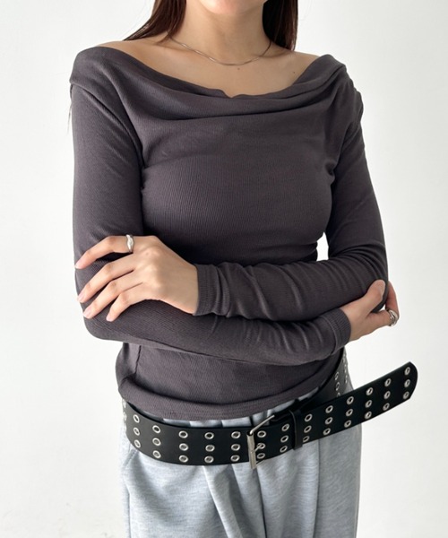Bamm(バム)の「カウルネックドレープコンパクトトップス(Tシャツ/カットソー・レディース・ベージュ/ホワイト/ブラウン/ブラック/グレー・FREE)」の14枚目の写真