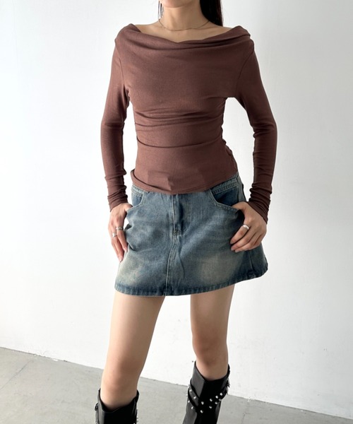 Bamm(バム)の「カウルネックドレープコンパクトトップス(Tシャツ/カットソー・レディース・ベージュ/ホワイト/ブラウン/ブラック/グレー・FREE)」の17枚目の写真