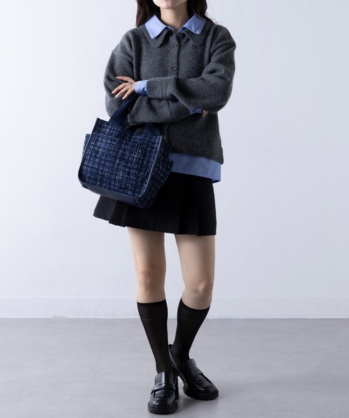 サイドポケット付きトートバッグ セール】【SETUP7】ツイードサイドポケットトート SNBD（トートバッグ