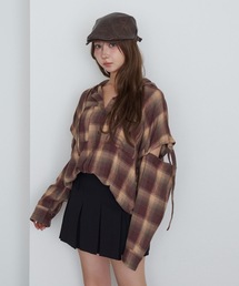 RAY CASSIN | 袖スリットフードチェックシャツ(シャツ/ブラウス)