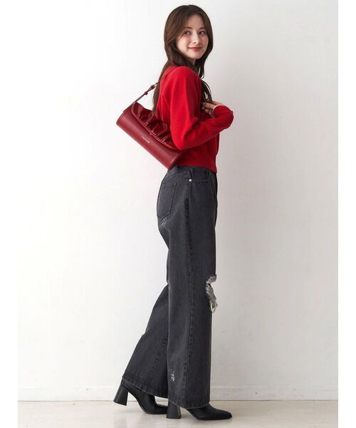 CALNAMUR（カルナムール）の「ギャザーデザイン筒形バック（ハンドバッグ・レディース・ライトイエロー/レッド・FREE）」の18枚目の写真