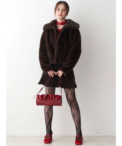 CALNAMUR（カルナムール）の「ギャザーデザイン筒形バック（ハンドバッグ・レディース・ライトイエロー/レッド・FREE）」の21枚目の写真