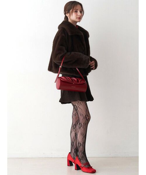 CALNAMUR（カルナムール）の「ギャザーデザイン筒形バック（ハンドバッグ・レディース・ライトイエロー/レッド・FREE）」の22枚目の写真